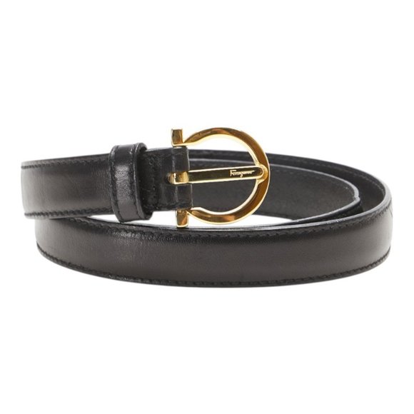 Salvatore Ferragamo Gancini Belt Size 70 Black Leather with Gold Hardware ...